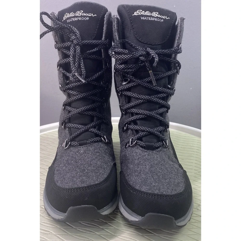Eddie Bauer Womens Laurel‎ Winter Boots Black&Gray Waterproof Mid Calf 6 EUC